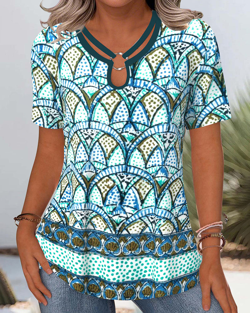 Casual Printed Hollow Blouse