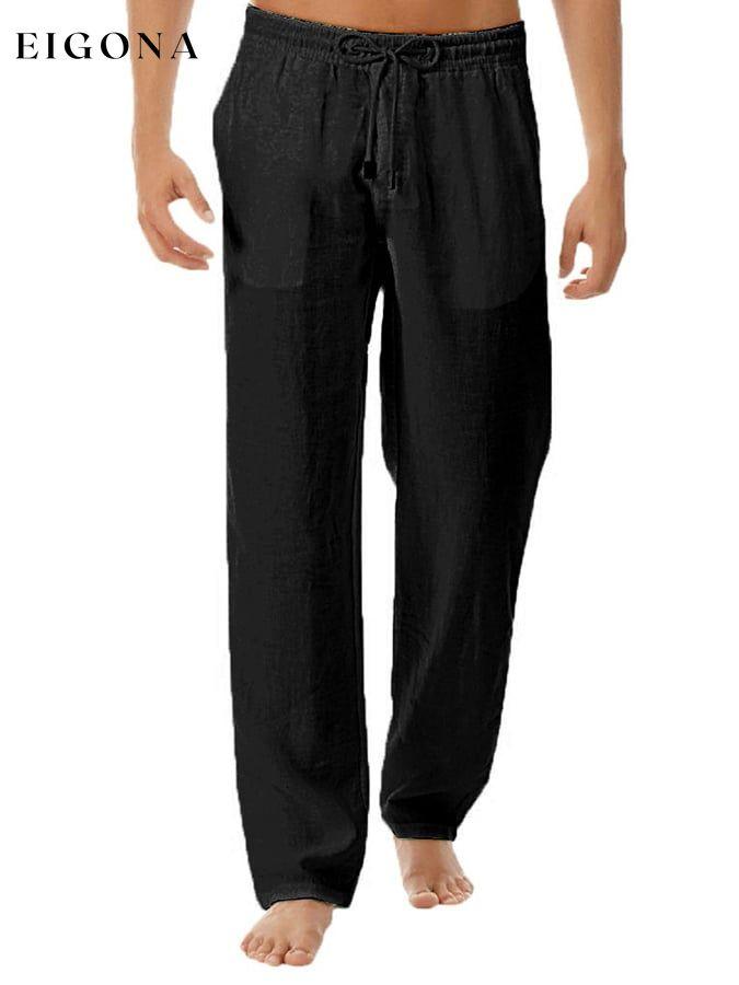 Men's Solid Tie Cotton Casual Pants men s linens