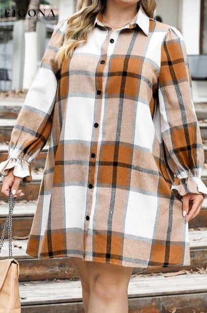 Plus Size Plaid Button Up Shirt Dress casual dress casual dresses clothes dress dresses Ship From Overseas short dresses SYNZ