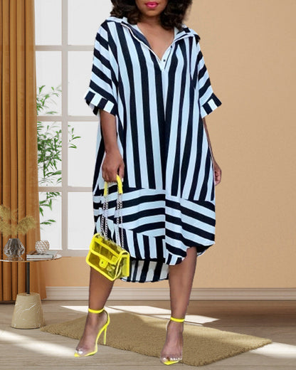 Wide stripe print dress casual dresses summer