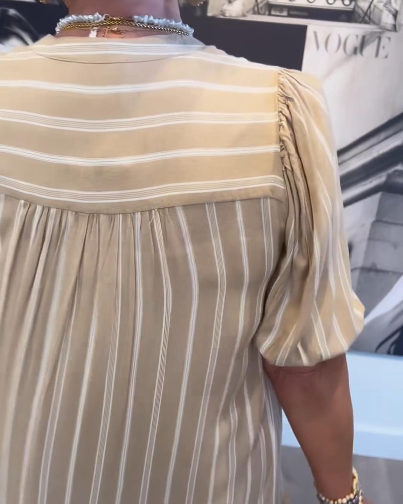 V-Neck Pleated Striped Dress