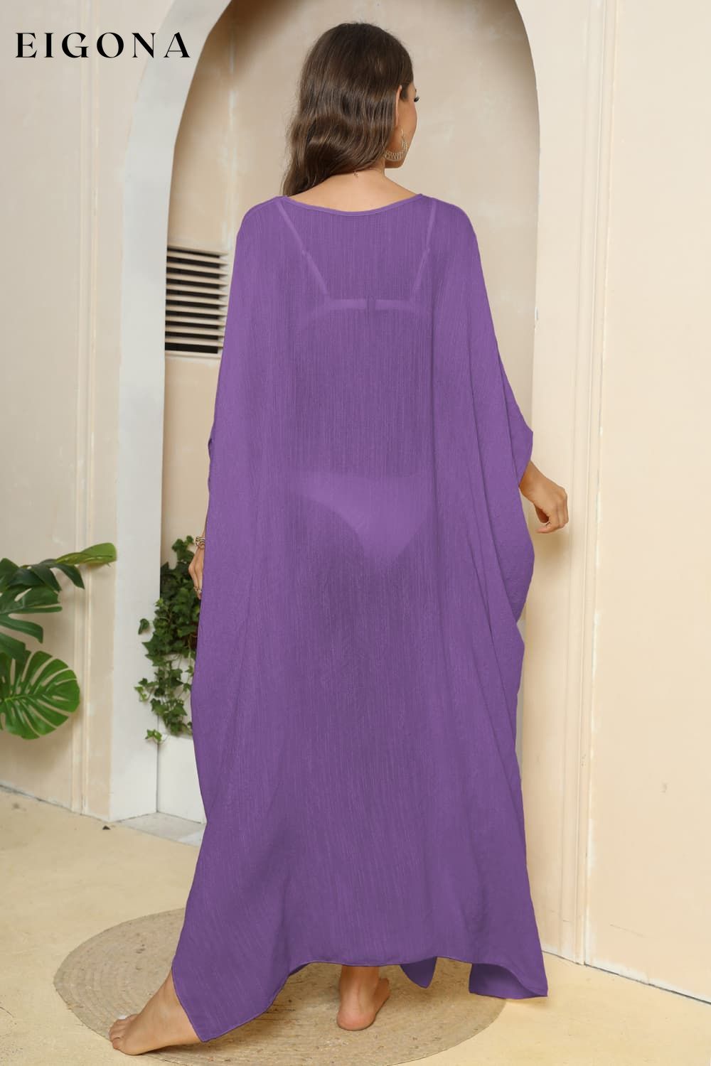 V-Neck Three-Quarter Sleeve Cover-Up clothes O & Y.M Ship From Overseas trend