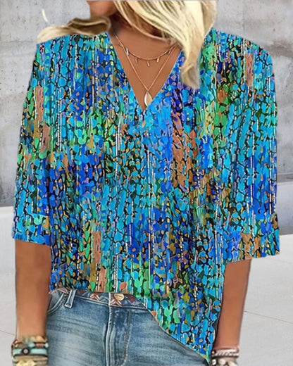 V-neck printed casual blouse blouses & shirts summer