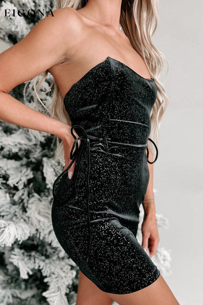 Black Velvet Sequin Lace-Up Tube Mini Dress All In Stock clothes Craft Sequin dress dresses Fabric Velvet formal dress formal dresses Occasion Night Out Print Solid Color Season Fall & Autumn short dresses Silhouette Bodycon Style Elegant