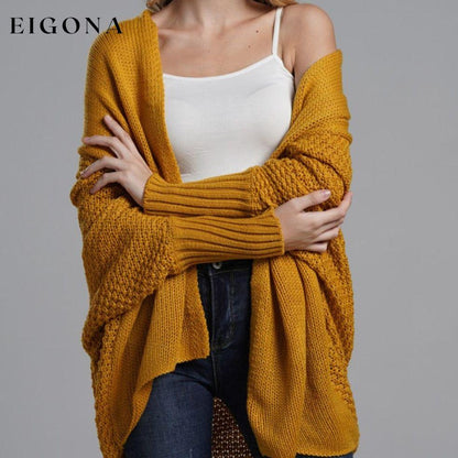 Double Take Sleeve Open Front Ribbed Trim Longline Cardigan cardigan cardigans clothes Double Take Ship From Overseas sweaters