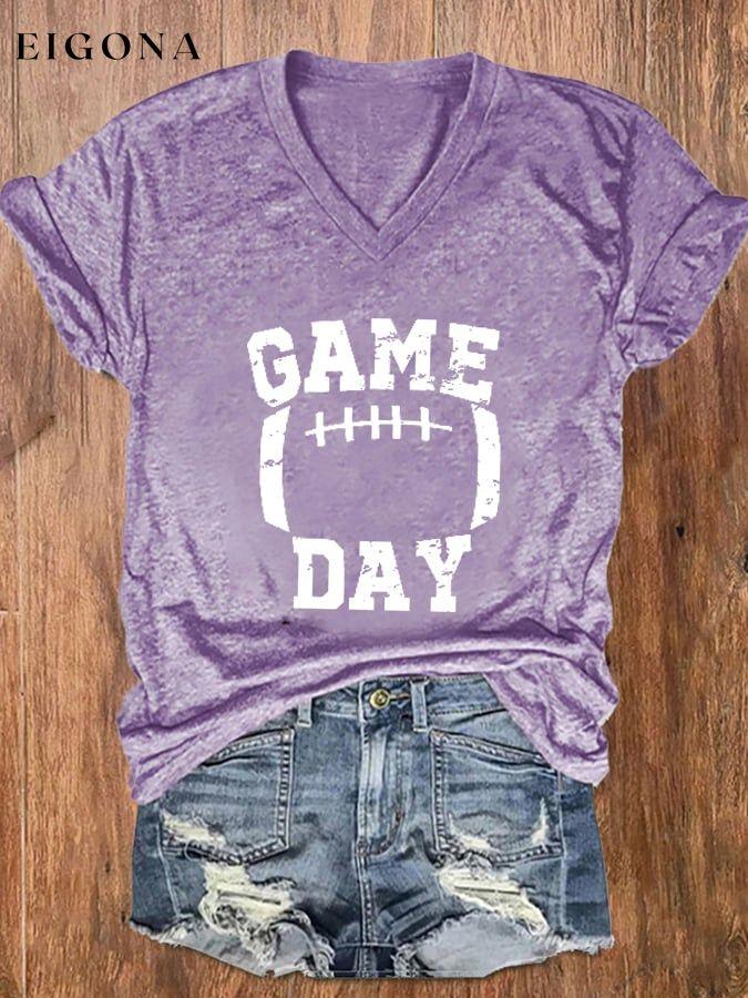 Women's Game Day Football Casual V-Neck Tee ball print