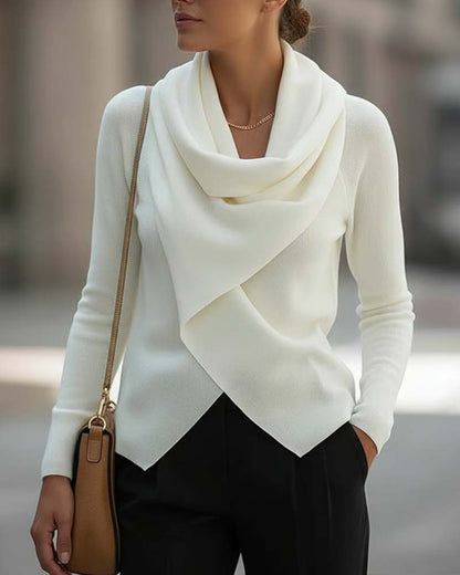 Slouchy Collar Irregular Solid Color Knit Top