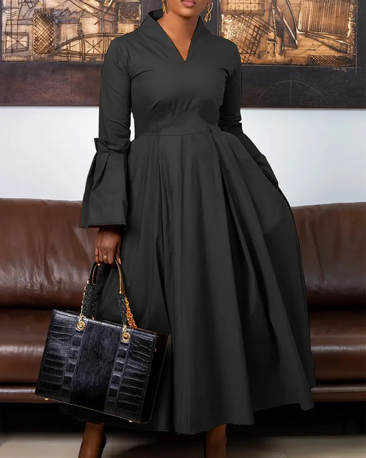 Elegant V-Neck Flared Sleeve Dress
