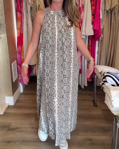 Elegant Sleeveless Halter Neck Printed Dress