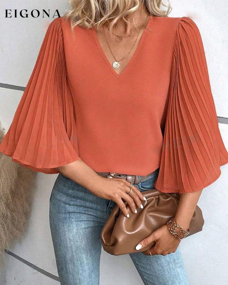 Fashionable solid color V-neck butterfly sleeves blouse blouses & shirts spring summer