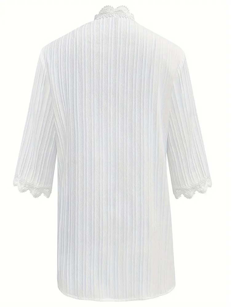 Mid-Length Sleeve Lace Trim Coat