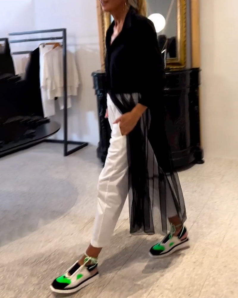 Modisches, fließendes Mesh-Longshirt