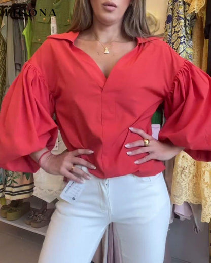 Solid color lapel bell sleeve blouse blouses & shirts spring summer