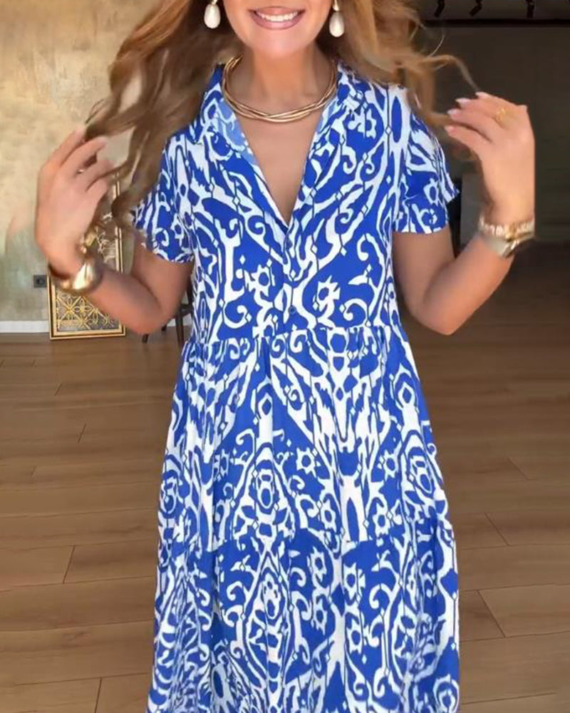 Short-Sleeved Printed Fashion Dress