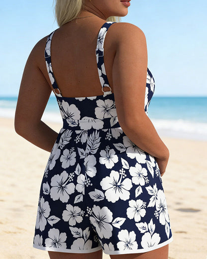 Hibiscus V-Neck Short One-Piece