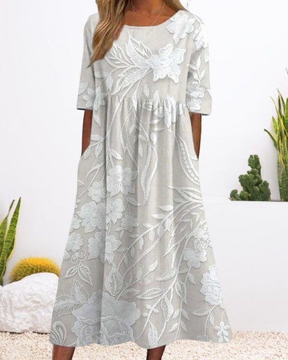 Abito a trapezio floreale con scollo tondo