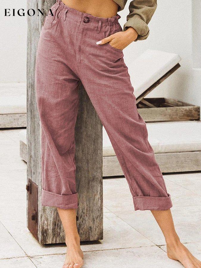 Women's Cotton Linen Loose High Waist Casual Trousers cotton linens