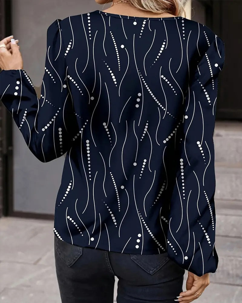 Polka Dot Print Long-Sleeved Blouse