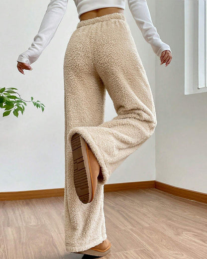 Solid color fashionable plush casual pants 2024 f/w pants