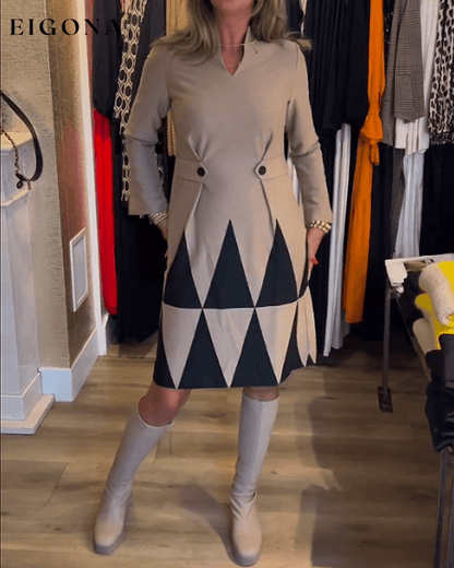 Elegant Geometric Print Dress Khaki 2023 f/w 23BF casual dresses Clothes Dresses spring