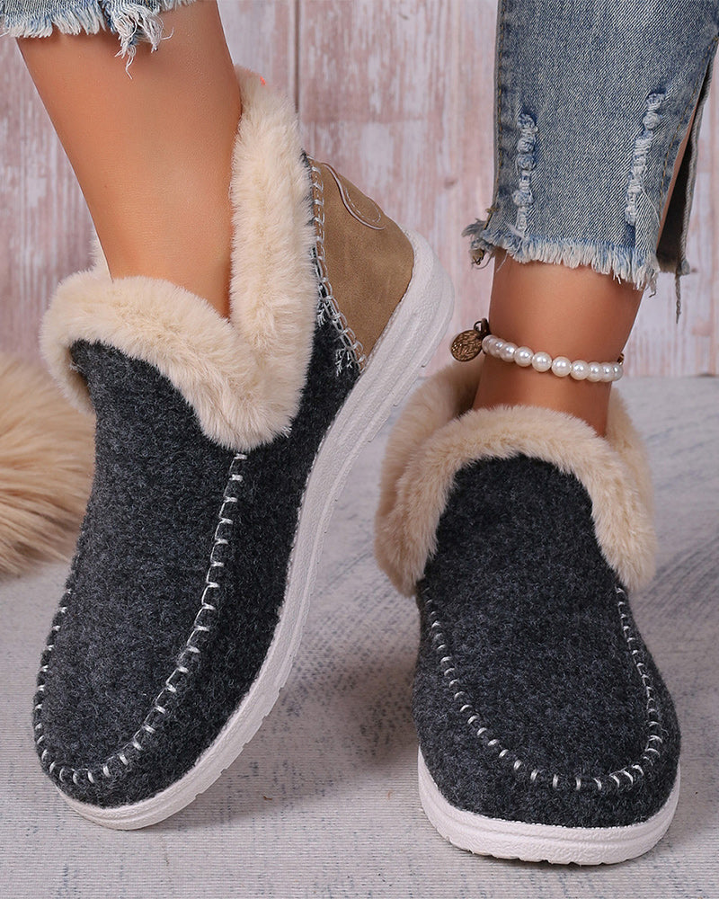 Casual solid color patchwork warm flat shoes 2024 f/w flats