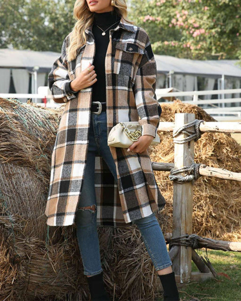 Buttoned lapel plaid coat 2024 f/w coats