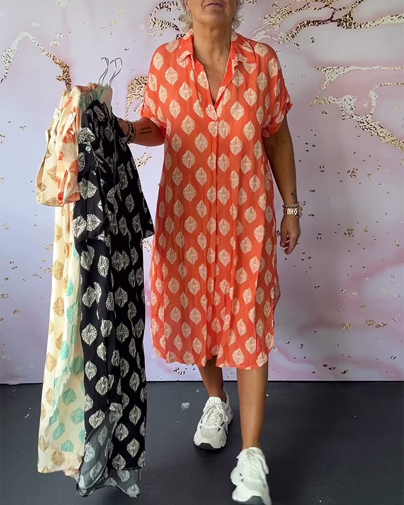 Lapel short sleeve loose dress