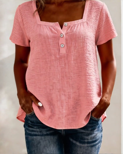 Textured Square Neck Short Sleeve T-Shirt