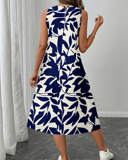 Casual Sleeveless Print Midi Dress