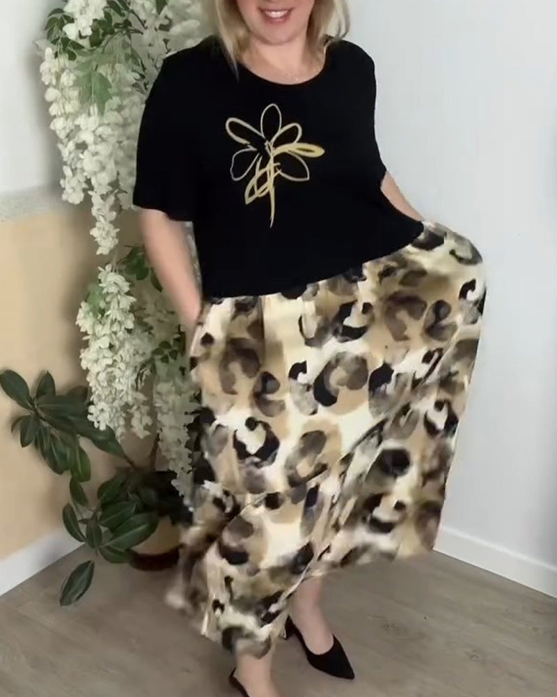 Ink Leopard Print Patchwork Dress