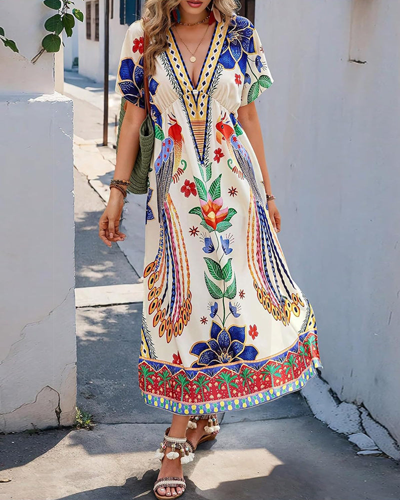 Bohemian Print Vacation Maxi Dress
