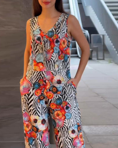 Sleeveless Floral Print Elegant Jumpsuit