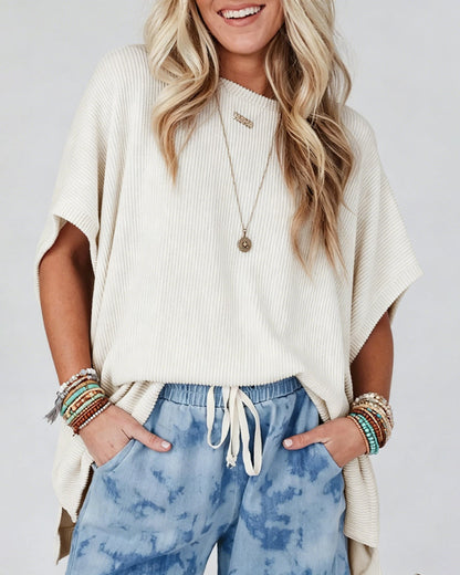 T-Shirt Ribbed Batwing Sleeve Loose