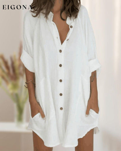 Button pocket solid shirt dress 23BF Casual Dresses Clothes Dresses Spring Summer