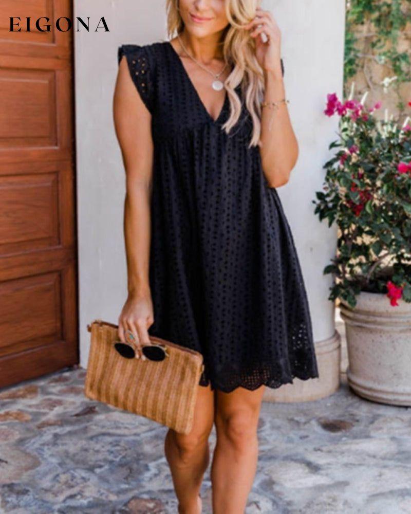 Lace above-knee dress Black 23BF 23BK casual dresses Clothes Dresses Spring summer vacation dresses