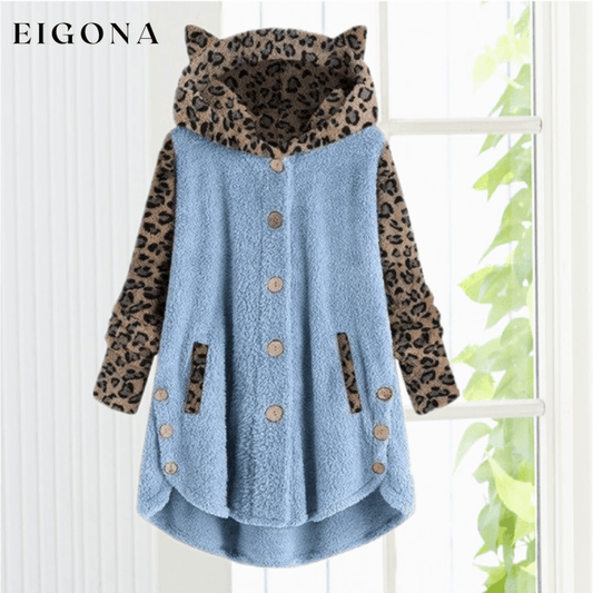 Leopard Patchwork Cat Ears Coat Blue Best Sellings cardigan cardigans clothes Plus Size Sale tops