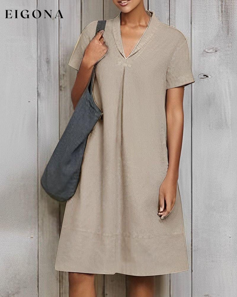 Cotton and linen solid color loose dress Khaki 23BF Casual Dresses Clothes cotton and linen Dresses Spring Summer