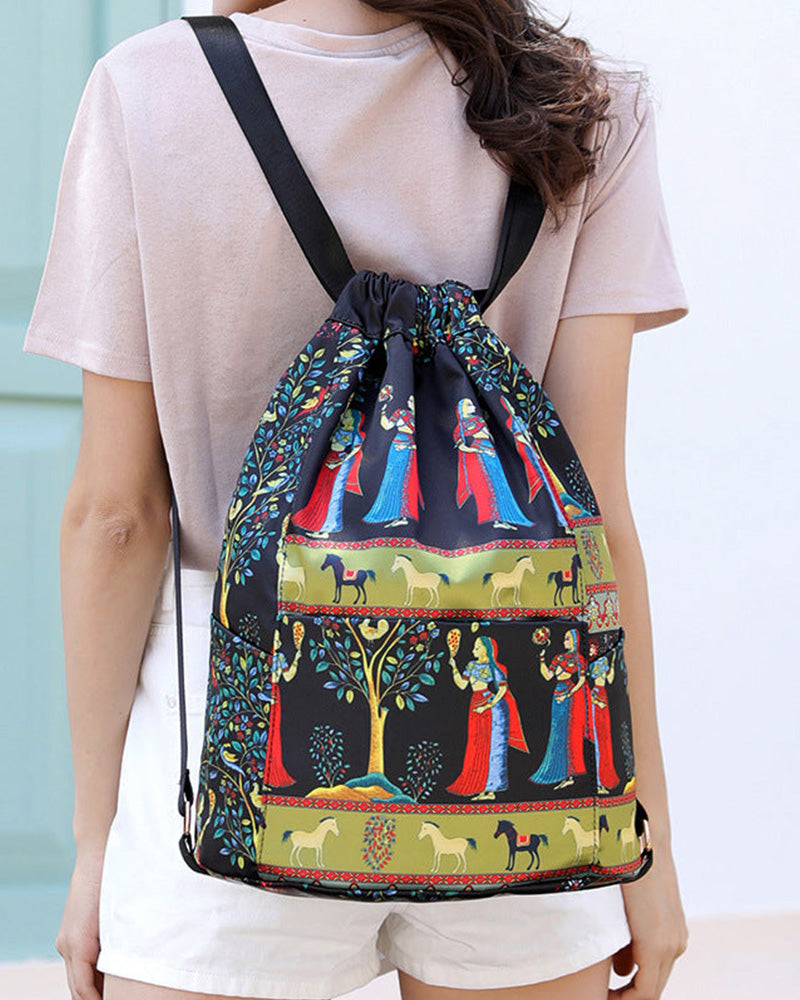 Ethnic style drawstring shoulder bag bags