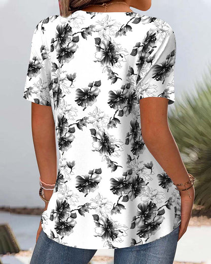 Floral Print Short-Sleeved Blouse