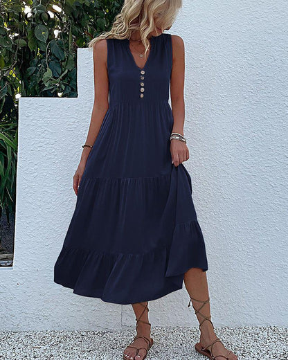 Solid color sleeveless casual dress Dark blue 23BF Casual Dresses Clothes Dresses Summer