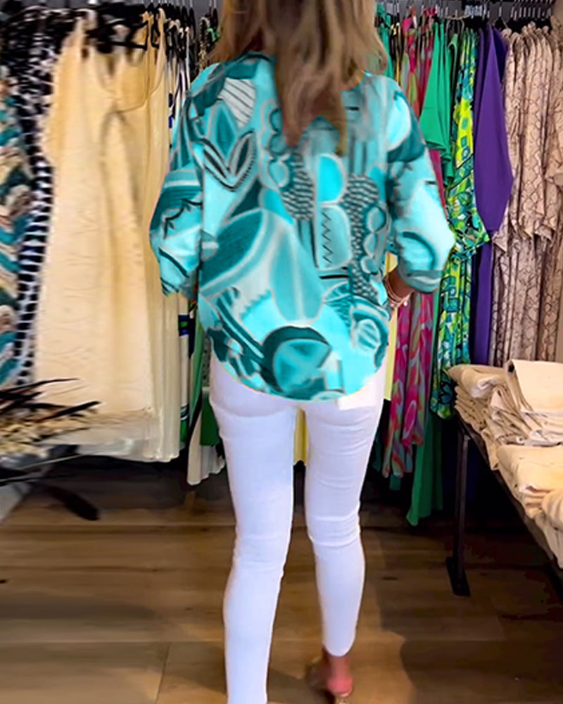 Blusa Estampada Solta Manga Longa