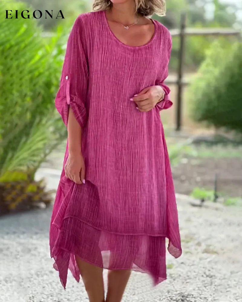 Asymmetrical Round Neck Midi Dress Fuchsia 23BF Casual Dresses Clothes Dresses Summer