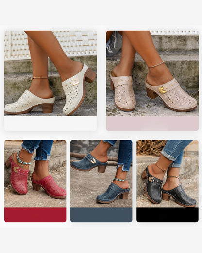 Covered Toe Chunky Heel Slip-On Sandals