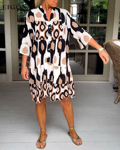 Printed 3/4 Sleeve Dress 23BF Casual Dresses Clothes discount Dresses Spring Summer