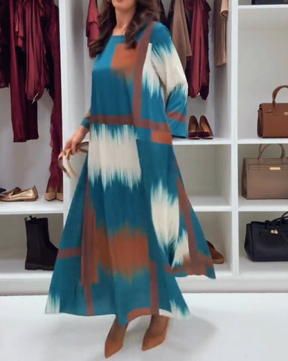 Fashion Printed Round Neck Long Sleeve Dress