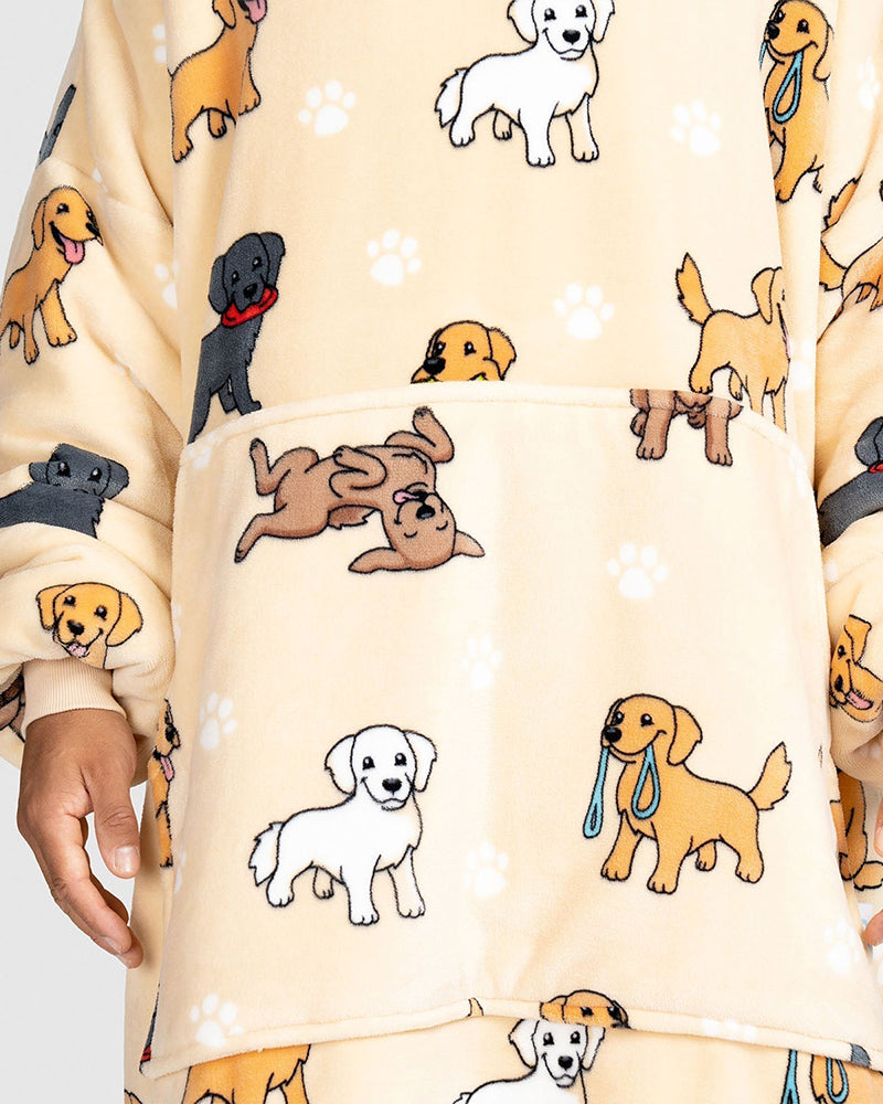 Fun Puppy Print Casual Blanket Hoodie 2024 f/w Blanket Hoodies