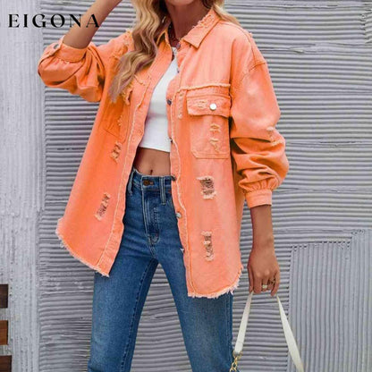 Distressed Raw Hem Denim Jacket Orange clothes LT&SB Ship From Overseas