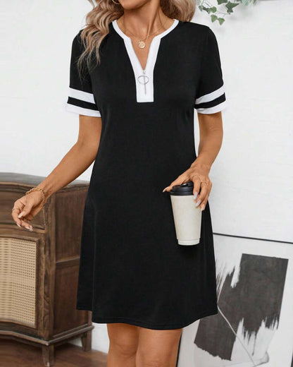 Abito a maniche corte slim fit colorblock con mezza zip