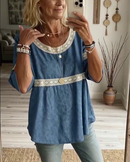 Lace Patchwork Half Sleeve Blouse