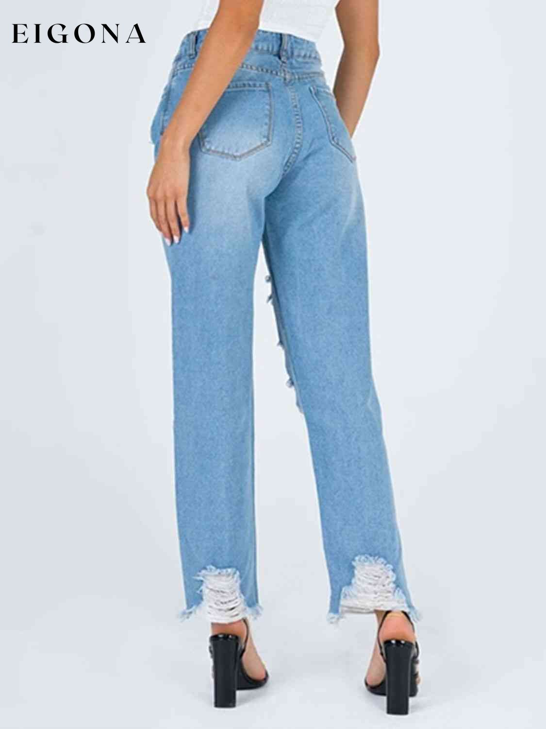 Raw Hem Distressed Straight Jeans bottoms clothes Jeans S.S.Ni Ship From Overseas Women's Bottoms